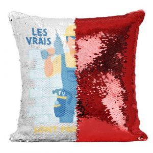 Fabulous Coussin avec Housse Sequin - Paillettes Rouge Les Vrais Héros - Maçon Bricoleur [40 x 40 cm]