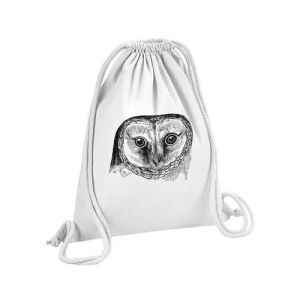 Fabulous Sac de Gym en Coton Blanc Dessin Hibou Vintage 12 Litres