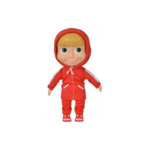 Set poupee masha tenue rouge 21 cm + 1 carte animaux - poupée corps souple - licence masha et michka - jouet enfant