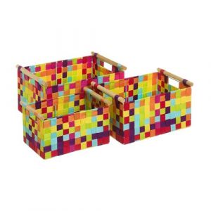 Lot de 3 panier de rangement tressé caisse de rangement rectangulaire en polypropylène coloris multicolore -JUANIO-