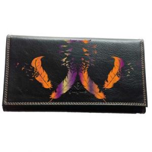 Compagnon Porte Chequier Portefeuille Porte carte Porte monnaie Plume Orange Mauve