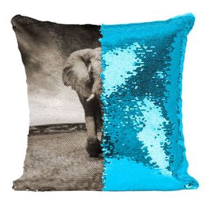 Fabulous Housse de Coussin &agrave; Sequin - Paillettes Turquoise Enorme Elephant D'Afrique Charge [40 x 40 cm]