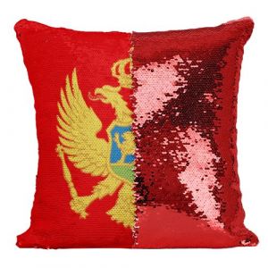 Fabulous Coussin avec Housse Sequin - Paillettes Rouge Drapeau Montenegro [40 x 40 cm]
