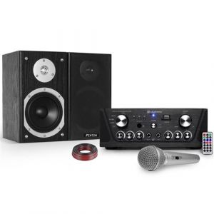 Amplificateur Skytronic karaok&eacute; USB/SD/FM 160W + 2 Enceintes HiFi 140W + Micro silver