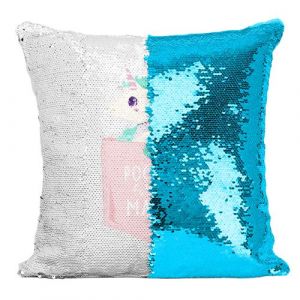 Fabulous Housse de Coussin à Sequin - Paillettes Turquoise Pocket Full of Magic Licorne [40 x 40 cm]