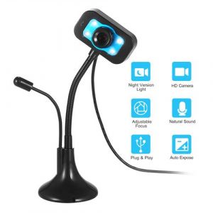 Mini caméra d'ordinateur portable de bureau USB de webcam HD avec micro, support rotatif flexible de lumière LED