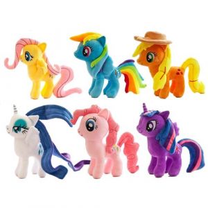 Set de 6 pi&egrave;ces Peluche Delicate My Little Pony Fluttershy Rainbow Dush AppleJack 20 cm