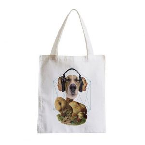 Grand sac pour shopping Chien casque audio collage