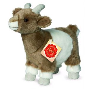 Peluche ch&egrave;vre marron et blanche 22 cm