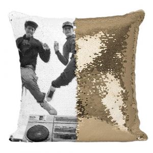 Fabulous Coussin avec Housse Sequin - Paillettes Doré Beastie Boys Ghetto Blaster Jump [40 x 40 cm]