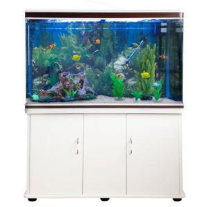 Aquarium à bords Blanc & Noisette, Kit de Démarrage, Meuble de support Blanc