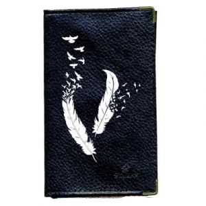 Pochette Etui Protection cuir Porte Carte Grise - papiers voiture - permis de conduire Plume blanche oiseau