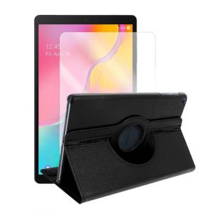 Etui housse protection pour Samsung Galaxy Tab A 10,1 2019 Coque rotative 360 degrés Noir + Film protection écran en Verre Trempé - IRIOS -
