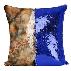 Fabulous Housse de Coussin &agrave; Sequin - Paillettes Bleu Hibou Sur Une Branche En Automne [40 x 40 cm]