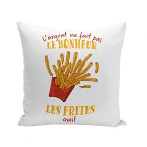 Fabulous Coussin blanc Frites - L'argent ne Fait Pas le Bonheur [40x40 cm]