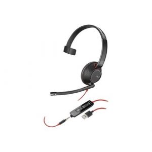 Poly Blackwire 5210 - Blackwire 5200 series - micro-casque - sur-oreille - filaire - Suppresseur de bruit actif - jack 3,5mm, USB-A - noir - Certifié pour Skype for Business, Certifié pour Microsoft Teams, Certifié Avaya, certifié Cisco Jabber