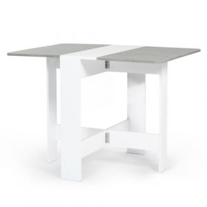 Table console pliable EDI 2-4 personnes blanche plateau effet béton 103 x 76 cm