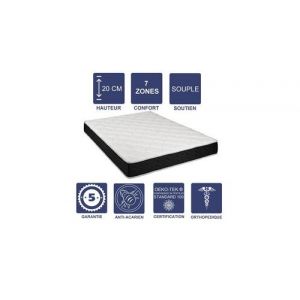 Matelas latex 80 kg/m3 + aertech+ 35 kg/m3 160x190 x 20 cm souple + oreiller visco + alèse 7 zones de confort - très respirant