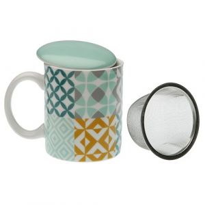 VERSA Mug en porcelaine avec infuseur - Carreaux de ciment vert
