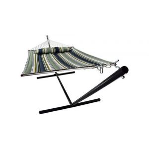 Vita5 hamac avec support, jusqu'&agrave; 2 personnes / 200 kg, 190 * 140, oreiller amovible, r&eacute;sistant aux uv, r&eacute;sistant aux intemp&eacute;ries (bleu fonc&eacute;/vert fon