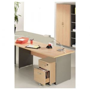 Bureau 160 + Caisson + Armoire Hêtre Alu - L 160 x l 80 x H 72 cm