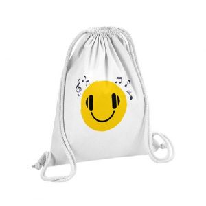 Fabulous Sac de Gym en Coton Blanc Smiley Musique 12 Litres