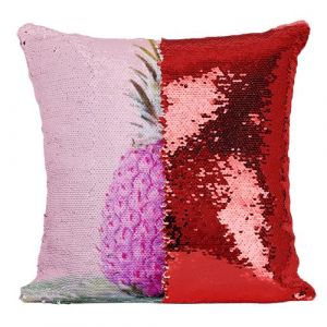 Fabulous Coussin avec Housse Sequin - Paillettes Rouge Ananas Rose sur Fond Rose [40 x 40 cm]