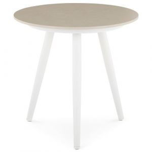 Table d’appoint extérieur ROSALIA ronde en pierre frittée blanc et beige diamètre 45 cm pour balcon ou terrasse