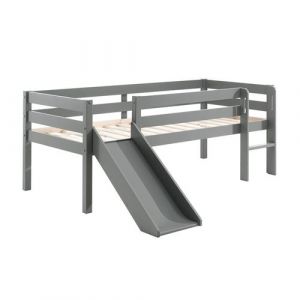 SLEEPY - Lit Surélevé en Pin Laqué Gris 90x200cm avec Tobogan - Altobuy