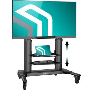 ONKRON Aluminium Support TV Roulettes pour 40 - 80 Ecran & TV, Pied TV sur Roulette Hauteur Réglable, 55 kg, VESA 200x200 - 700x400 mm/ TS2771-B