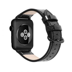 Bracelet de montre en cuir brillant pour Apple Watch Series 6/ SE/ 5/ 4 40mm - Noir