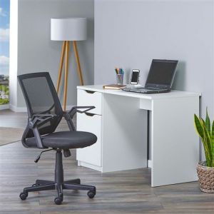 Pack Bureau JENNY Blanc Mat et Fauteuil Jian Mesh Noir