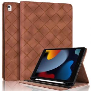 Coque pour iPad 10.8 inch/10.9 inch Motif Carré Tablette Etui PU Cuir Housse de Protection avec Multi-Angles ZURSANA Marron