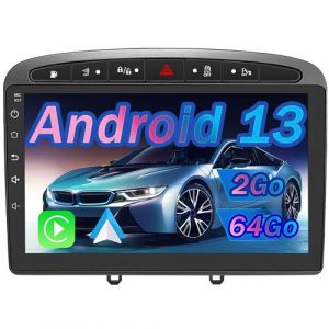 Autoradio Android 13 pour Peugeot 308/408 (2007-2013) [2Go+64Go] avec Carplay Android Auto 9 Pouces Écran Tactile GPS Bluetooth Wi-FI/Commande au Volant/Aide au Parking
