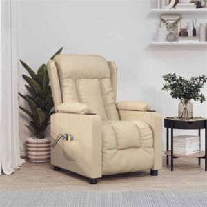 vidaXL Fauteuil Électrique de Massage, Siège Inclinable avec Dossier et Repose-Pied, Fauteuil Releveur, Chaise de Relaxation Salon Maison Intérieur, Crème Tissu