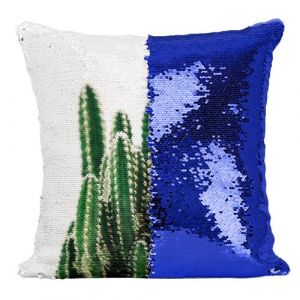 Fabulous Coussin avec Housse Sequin - Paillettes Bleu Gros Plan Cactus Colonnaire Cereus Validus [40 x 40 cm]