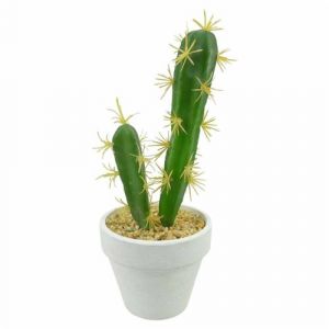 Plante Artificielle en Pot 2 Tiges "Cactus" 23cm Blanc