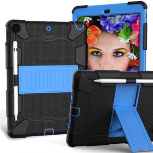 Coque en TPU + Silicone combo avec b&eacute;quille noir/bleu pour votre Apple iPad 10.2 (2019)