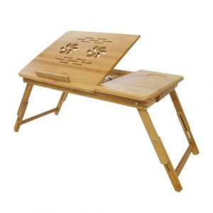 Plateau de Lit Pliable, Table Portable pour Ordinateur, Bureau réglable avec trous d'aération, Matériau: Bambou