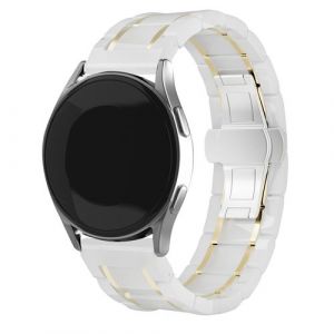 Strap-it Bracelet acier c&eacute;ramique - compatible pour Samsung Gear Sport (blanc/or)