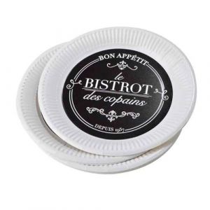 Lot de 10 Assiettes en Carton "Bistrot" 18cm Noir & Blanc