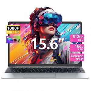 PC portable 15.6,Intel Celeron N5095(4C/4T,Jusqu'à 2,9 GHz),16Go RAM DDR4 512Go SSD,Windows 11PRO,Ordinateur