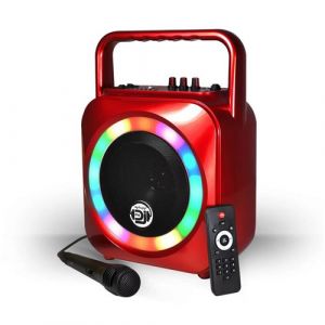 Enceinte karaoké rouge autonome 200W 8 LED - USB/SD/BT + Micro + Télécommande FUZZY08