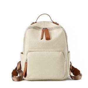 Sac à dos en cuir véritable sac d'école décontracté sac de voyage blanc