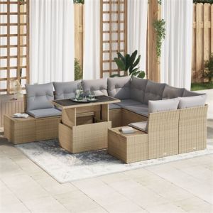ensemble de canapé de jardin de 9 pièces avec coussins en osier beige