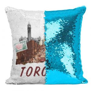 Fabulous Housse de Coussin &agrave; Sequin - Paillettes Turquoise Toronto Vintage [40 x 40 cm]