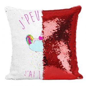 Fabulous Housse de Coussin à Sequin - Paillettes Rouge J'Peux Pas J'Ai Licorne Licorne Qui Dort sur Nuage [40 x 40 cm]