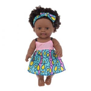 Poupée africaine noire Cheveux bouclés mignons 30CM E-Multicolore