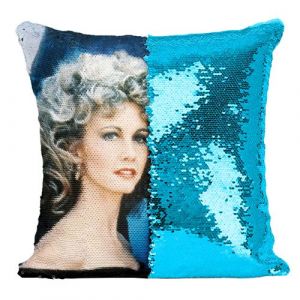 Fabulous Housse de Coussin &agrave; Sequin - Paillettes Turquoise John Travolta et Olivia Newton Grease 5 [40 x 40 cm]