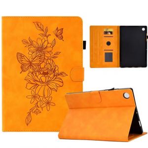 &Eacute;tui pour Samsung Galaxy Tab A11 8.7 Pouces 2025 PU Cuir Poche Cas Flip Coque Protection Housse Stand Case Gaufrage Papillon Pleur ZURSANA Jaune